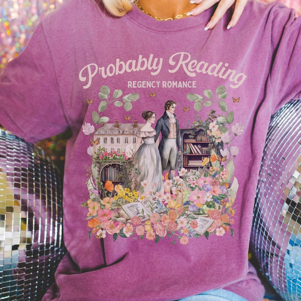 Regency Romance Tee Shirt: Bookish Shirt with Cottagecore Flowers and Butterflies | Floral Book Lover Shirt for Historical Romance Reader