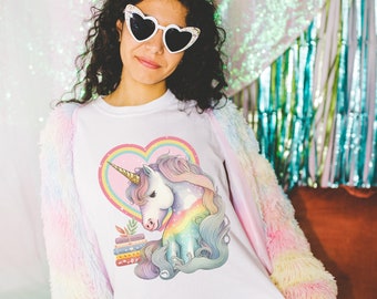 Bookish Reading Tee Shirt for Unicorn Lover: Retro Aesthetic Tee with Books and Heart | Shirt for Librarian, Reading Month, Tee with Rainbow