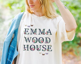 Jane Austen Tee Shirt: Emma Woodhouse | Floral Cottagecore Shirt for Romance Reader, Classic Literature Gift for Historical Fiction Reader