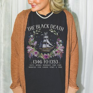 Boho History Black Death Tee Shirt for History Teacher or Friend Who Loves Medieval History, Cottagecore Rat Tee with Flowers, History Major Black
