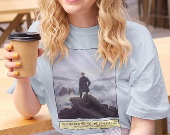 Le vagabond au-dessus de la mer de brouillard par Caspar David Friedrich, mouvement artistique du romantisme du XIXe siècle, t-shirt histoire de l'art pour les sciences humaines