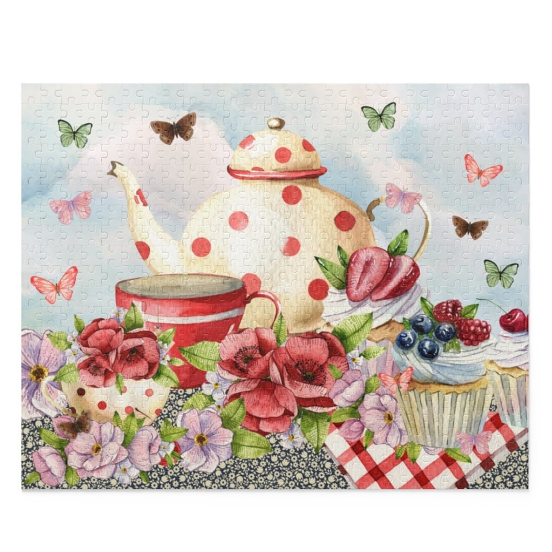 Cottagecore Teapot Puzzle for Adults 16x20 Inches 500 Pieces Difficult Puzzle With Cute