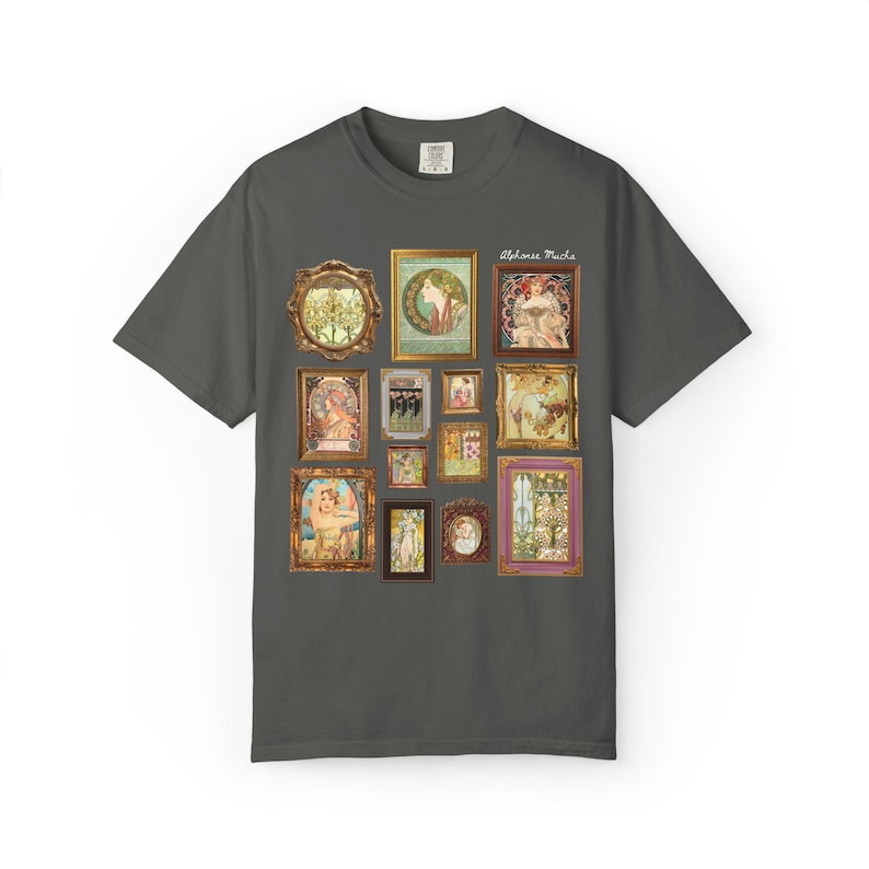 Alphonse Mucha Art Nouveau Famous Paintings Tee Shirt: Early 1900s Art History Gift, European Art History Czech Painter and Illustrator Pepper