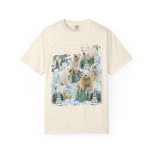Boho Polar Bear Tee Shirt with Trees, Cute Forestcore Bear Lover Shirt with Snowflakes, Cozy Animal Lover Tee, Nineties Throwback Animal Tee Ivory