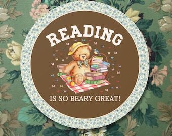 Reading Teacher Sticker for School Librarian, Animal Lover Cottagecore Bear Sticker for Bookworm or Book Lover, Boho 90s Throwback Sticker