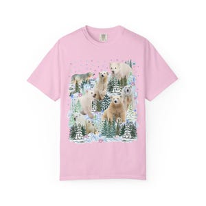 Boho Polar Bear Tee Shirt with Trees, Cute Forestcore Bear Lover Shirt with Snowflakes, Cozy Animal Lover Tee, Nineties Throwback Animal Tee Blossom