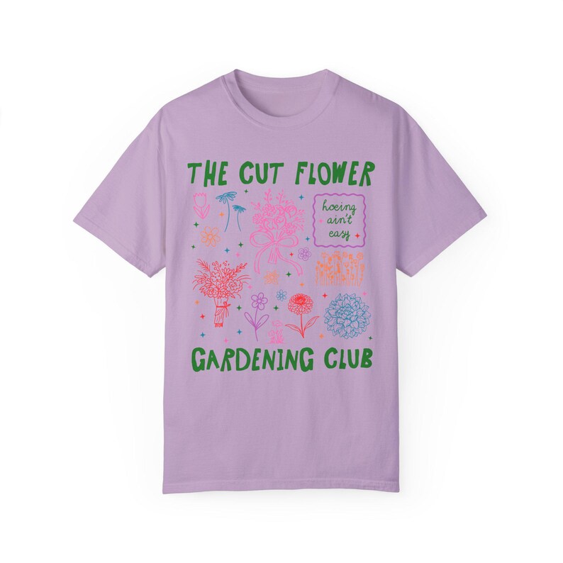 Cut Flower Gardening T-Shirt für Blumenzüchter oder Mütter, die Schnittblumen anbauen, niedliches Gartenarbeit-T-Shirt mit 90er Jahre Y2k Aeshetic Doodles Orchid