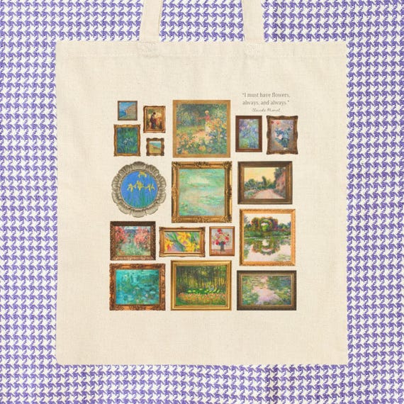 Floral Claude Monet Tote Bag, Art Historian, Friend Who Loves Flowers: Gallery Wall Aesthetic, French History Professor, Museum Lover Gift