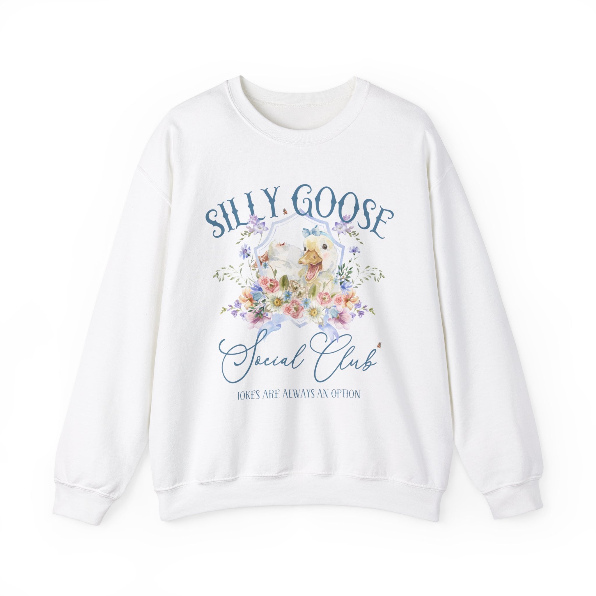 Whimsical Silly Goose Social Club Sweatshirt: Floral
