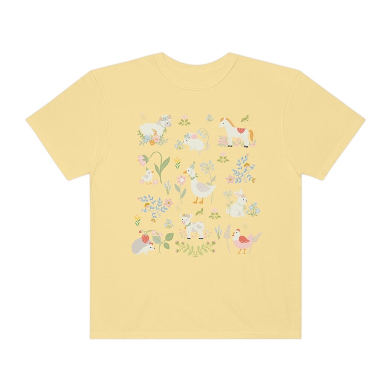 Boho Cottagecore Style Shirt for Animal Lover: Pastel Farm Animals | Whimsical and Cute Floral T-Shirt with Flowers, Sweet Aesthetic Gift Butter
