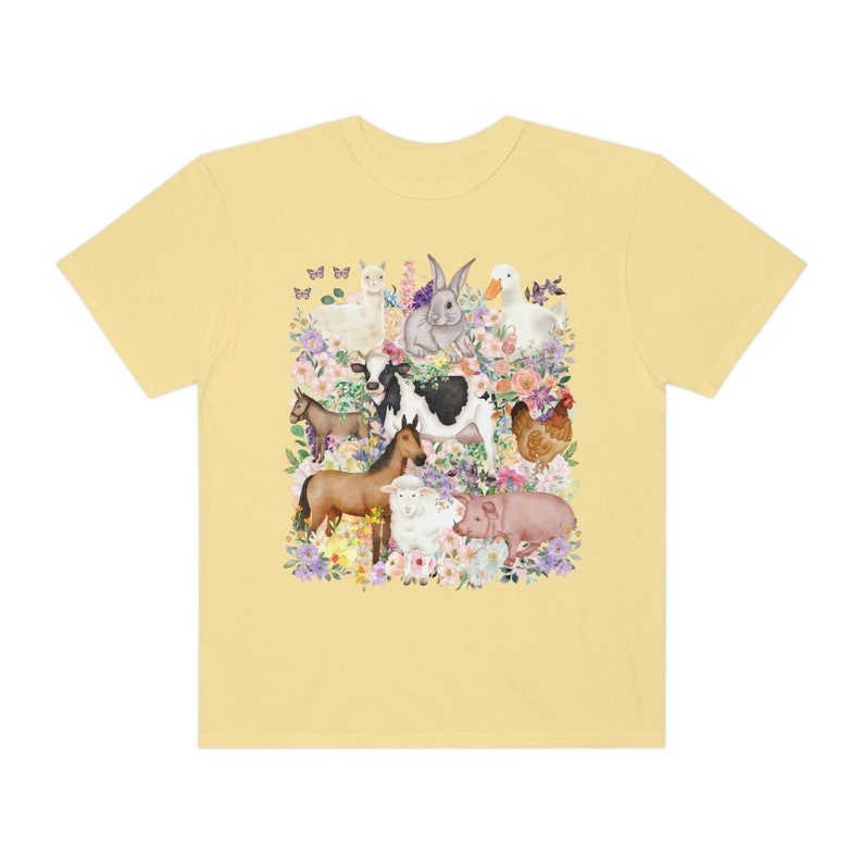 Funny and Whimsical Farm Animal Tee Shirt Inspired by 90s Animal Tees | Ridiculous and Cozy Cute Floral T-Shirt for Animal Lover or Farmer Butter
