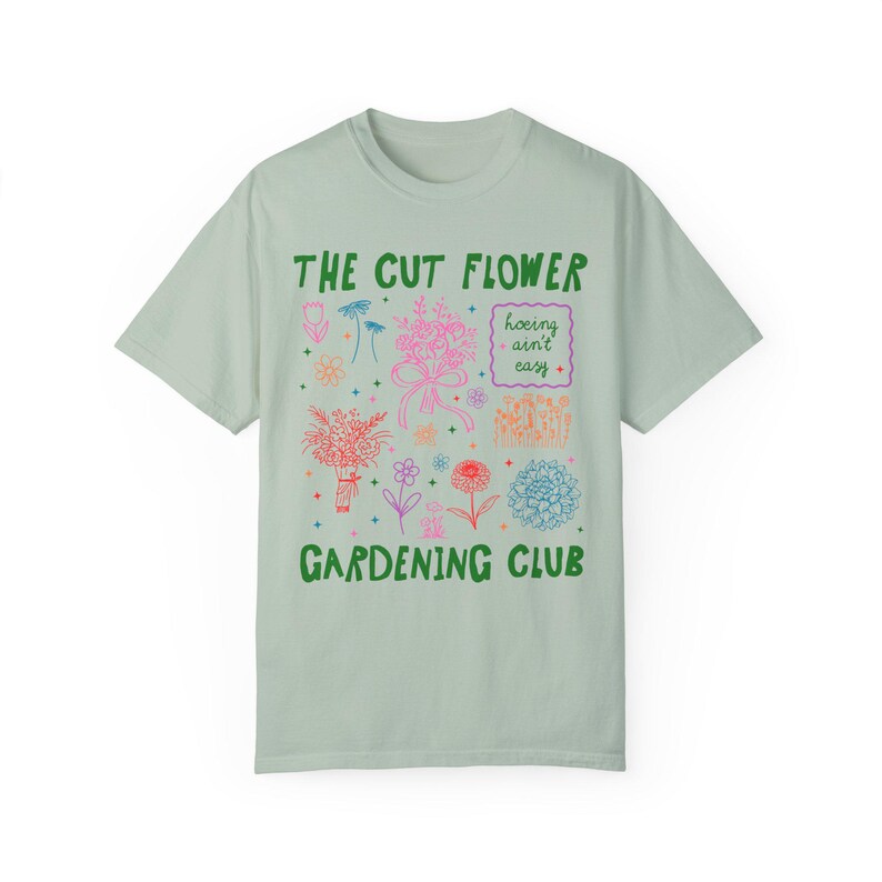Cut Flower Gardening T-Shirt für Blumenzüchter oder Mütter, die Schnittblumen anbauen, niedliches Gartenarbeit-T-Shirt mit 90er Jahre Y2k Aeshetic Doodles Bay
