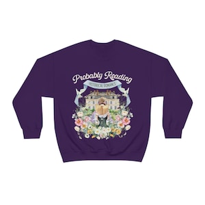 Historical Romance Sweatshirt: Bookish Shirt with Cottagecore Flowers and Doves | Floral Book Lover Shirt for Regency Romance Reader Purple