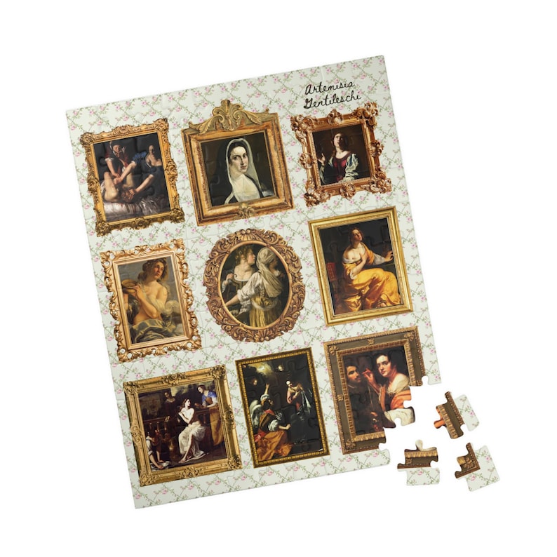 Artemisia gentilschi Kunstgeschichte 500 Teile Puzzle mit gerahmten Gemälden, buntes Barockkunstgeschenk für Feministin oder Historikerin, die Kunst liebt Bild 2