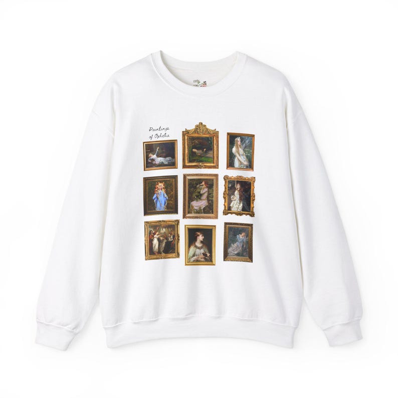 Ophelia William Shakespeare Sweatshirt: Famous Paintings of Ophelia from Hamlet, English Classic Literature Major Gift, Librarian Bookworm White