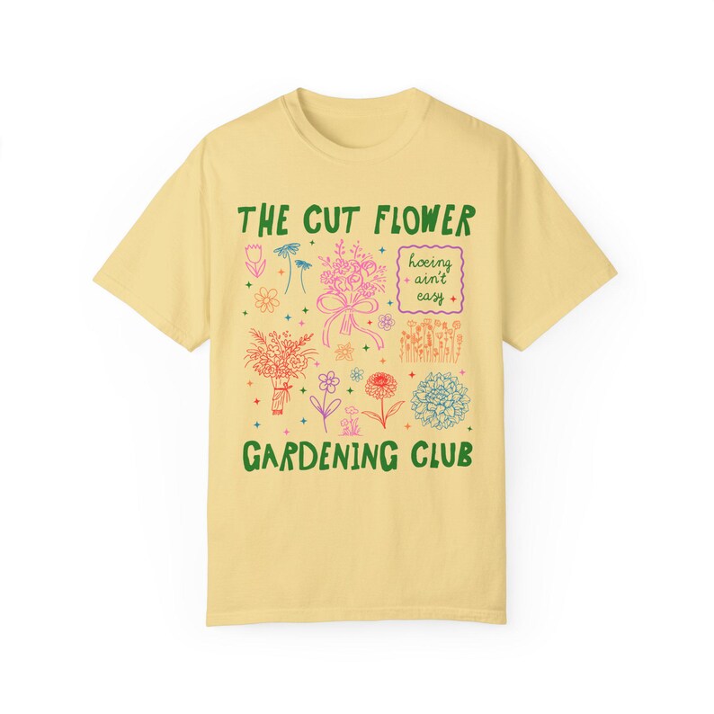 Cut Flower Gardening T-Shirt für Blumenzüchter oder Mütter, die Schnittblumen anbauen, niedliches Gartenarbeit-T-Shirt mit 90er Jahre Y2k Aeshetic Doodles Butter