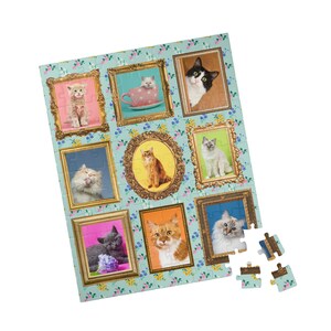 Cat Lover Puzzle: Colorful Cat Mom or Cat Dad Gift, 500 Piece Puzzle of Wall Gallery Aesthetic Framed Portraits of Adorable Cats and Kittens image 3