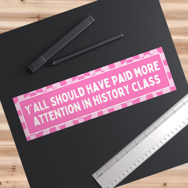 Bumpersticker leraar geschiedenis met felroze esthetiek: had beter op moeten letten bij geschiedenisles, cadeau leraar sociale studies afbeelding 4