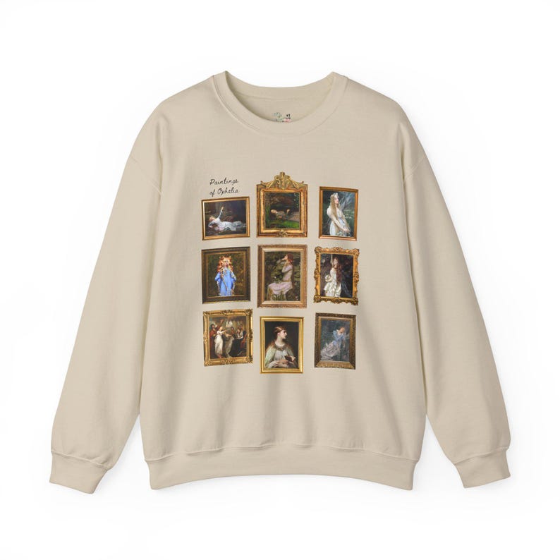 Ophelia William Shakespeare Sweatshirt: Famous Paintings of Ophelia from Hamlet, English Classic Literature Major Gift, Librarian Bookworm Sand