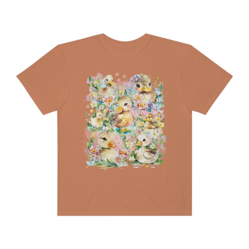Divertida camiseta de pato con salpicaduras de acuarela transparente y flores de colores / Camiseta de amante de los patos de acuarela para primavera, camiseta retro de los años 90 Yam
