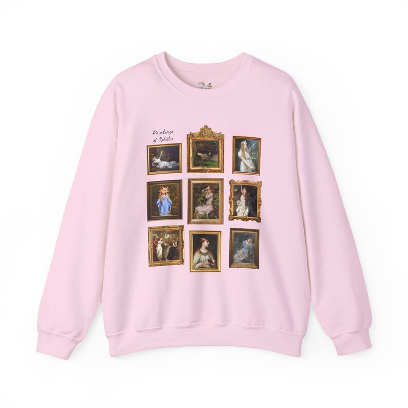 Ophelia William Shakespeare Sweatshirt: Famous Paintings of Ophelia from Hamlet, English Classic Literature Major Gift, Librarian Bookworm Light Pink