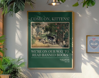 Read Banned Books Cat Lover Poster Print, Reading Teacher, Romance Reader, Silly Equal Rights Bookish Gift, Kittens Your Grandma Would Love