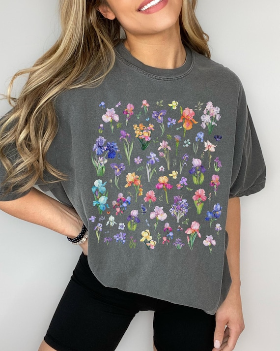 Iris Flower Tee Shirt: Boho Goblincore Garden Lover Gift, February 