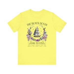 Boho History Black Death Tee Shirt for History Teacher or Friend Who Loves Medieval History, Cottagecore Rat Tee with Flowers, History Major Yellow