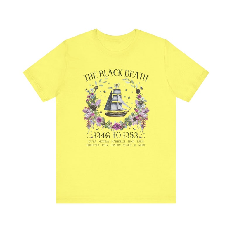 Boho History Black Death Tee Shirt for History Teacher or Friend Who Loves Medieval History, Cottagecore Rat Tee with Flowers, History Major Yellow
