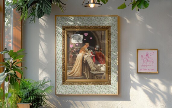 Book Lover Gift Idea: Please Come Back with Books, Funny Bookworm Poster Print for Library, God Speed by Edmund Leighton, Floral Cottagecore