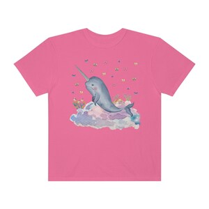 Funny Narwhal Tee Shirt with Dreamcore Aesthetic and Stars: Nineties Throwback | Kitschy Grandma Style Shirt, Eighties Inspired Colorful Tee Crunchberry