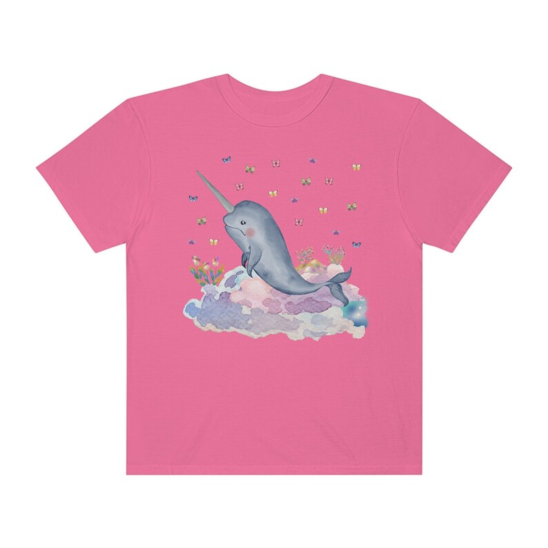 Funny Narwhal Tee Shirt with Dreamcore Aesthetic and Stars: Nineties Throwback | Kitschy Grandma Style Shirt, Eighties Inspired Colorful Tee Crunchberry