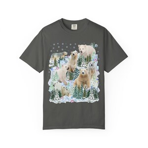 Boho Polar Bear Tee Shirt with Trees, Cute Forestcore Bear Lover Shirt with Snowflakes, Cozy Animal Lover Tee, Nineties Throwback Animal Tee Pepper