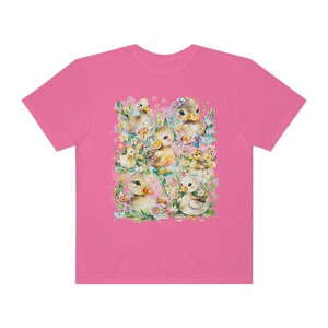 Divertida camiseta de pato con salpicaduras de acuarela transparente y flores de colores / Camiseta de amante de los patos de acuarela para primavera, camiseta retro de los años 90 Peony