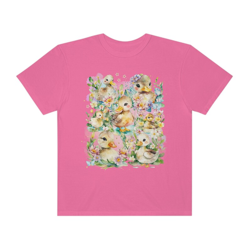 Divertida camiseta de pato con salpicaduras de acuarela transparente y flores de colores / Camiseta de amante de los patos de acuarela para primavera, camiseta retro de los años 90 Peony