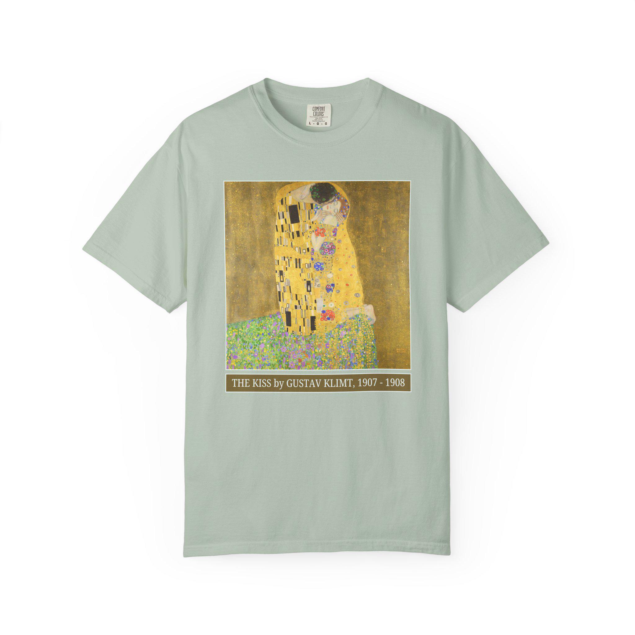 グスタフ・クリムト作「接吻」、カラフルな美術史愛好家向けTシャツ