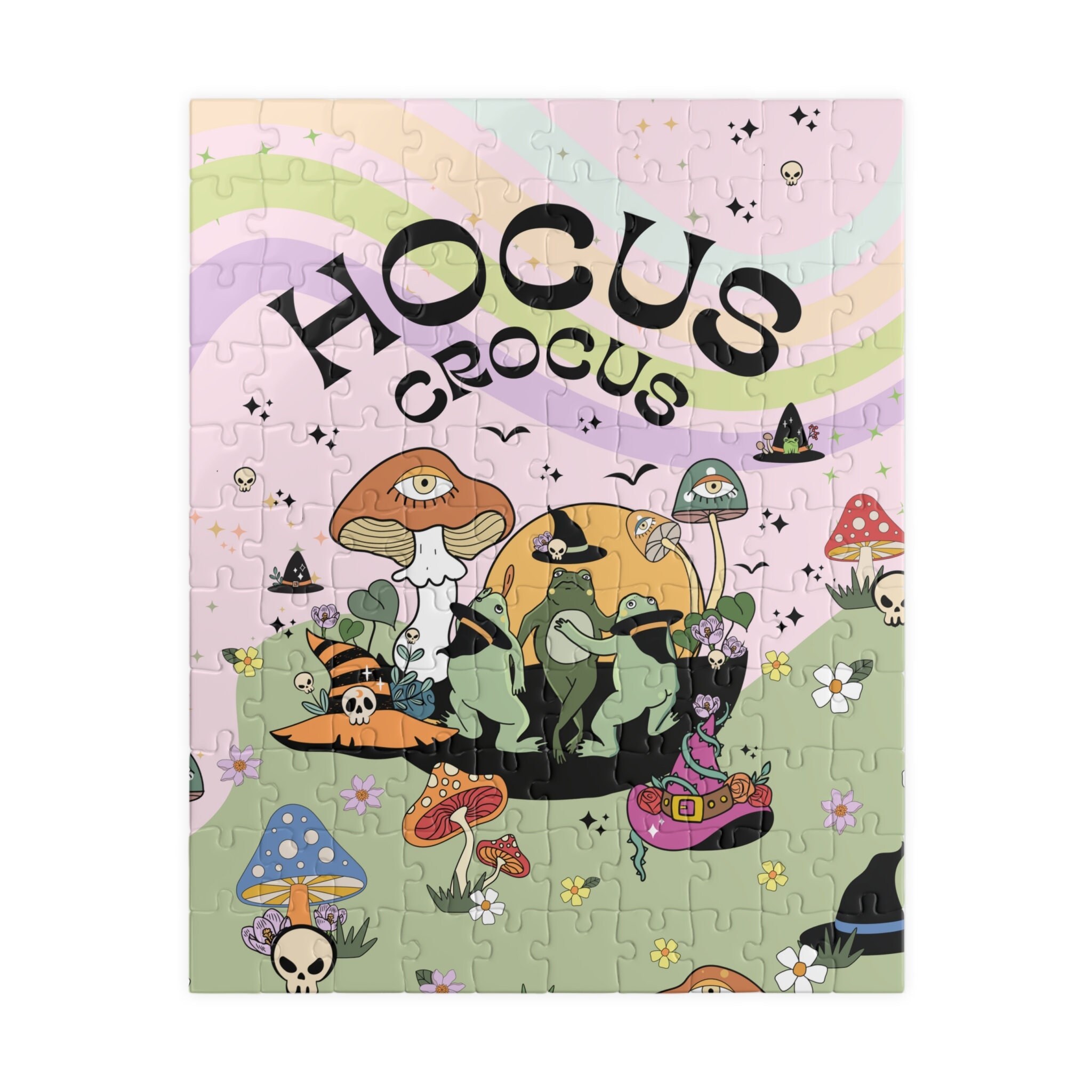 Funny Halloween Puzzle for Frog Lover or Garden Lover: Difficult Puzzle for Adults, 70s Retro Aesthetic, Whimsigoth Mushroom, Spooky Season