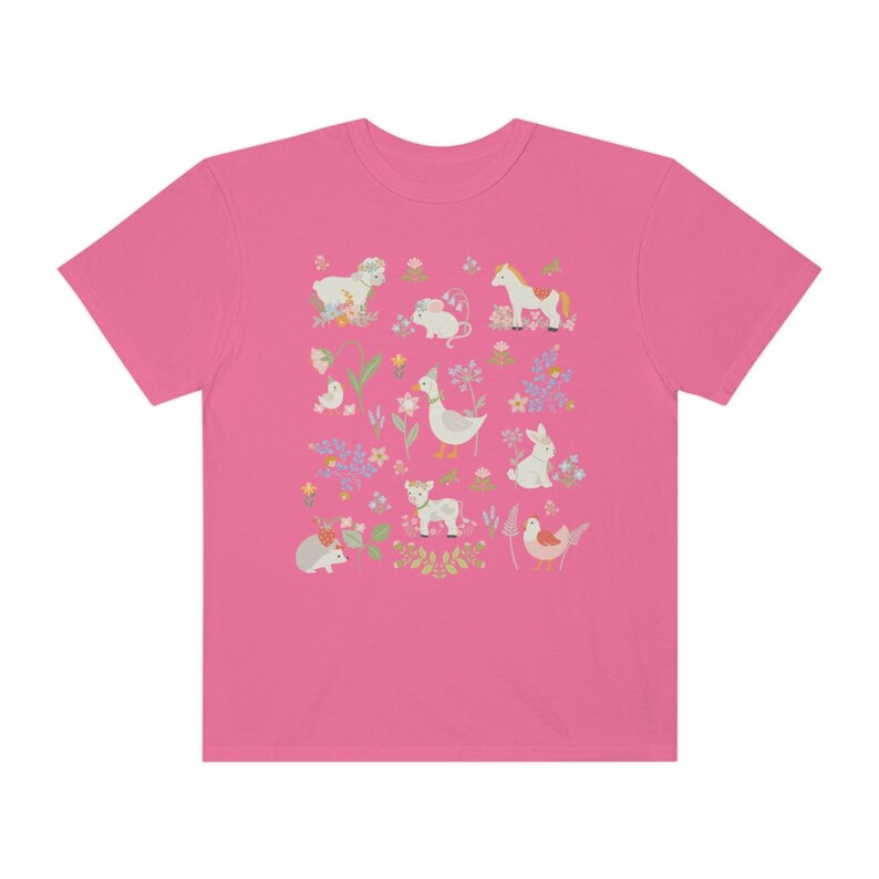 Boho Cottagecore Style Shirt for Animal Lover: Pastel Farm Animals | Whimsical and Cute Floral T-Shirt with Flowers, Sweet Aesthetic Gift Crunchberry