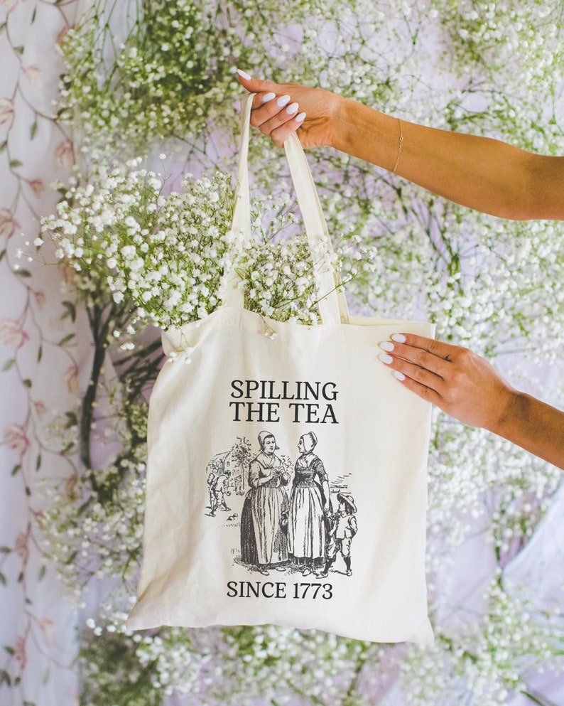 Funny History Tote Bag: Spilling the Tea Since 1773, Cute American History Tote for History Professor, Social Studies Teacher Appreciation image 1