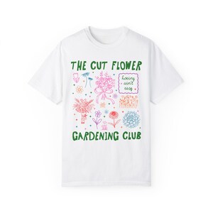 Cut Flower Gardening T-Shirt für Blumenzüchter oder Mütter, die Schnittblumen anbauen, niedliches Gartenarbeit-T-Shirt mit 90er Jahre Y2k Aeshetic Doodles White