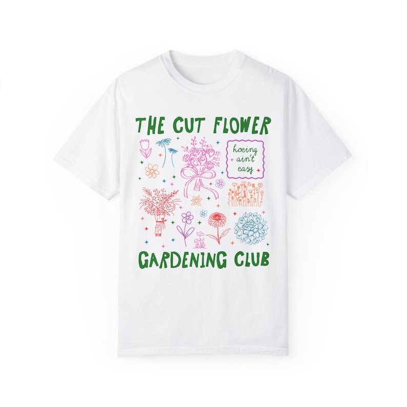 Cut Flower Gardening T-Shirt für Blumenzüchter oder Mütter, die Schnittblumen anbauen, niedliches Gartenarbeit-T-Shirt mit 90er Jahre Y2k Aeshetic Doodles White