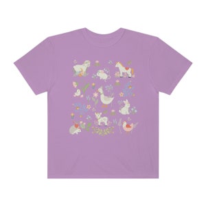 Boho Cottagecore Style Shirt for Animal Lover: Pastel Farm Animals | Whimsical and Cute Floral T-Shirt with Flowers, Sweet Aesthetic Gift Orchid