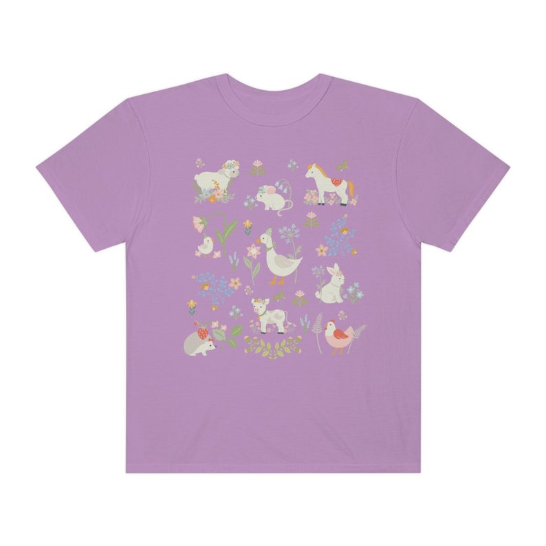 Boho Cottagecore Style Shirt for Animal Lover: Pastel Farm Animals | Whimsical and Cute Floral T-Shirt with Flowers, Sweet Aesthetic Gift Orchid
