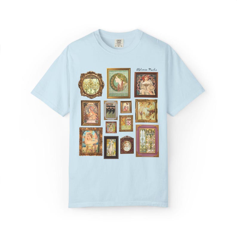 Alphonse Mucha Art Nouveau Famous Paintings Tee Shirt: Early 1900s Art History Gift, European Art History Czech Painter and Illustrator Chambray