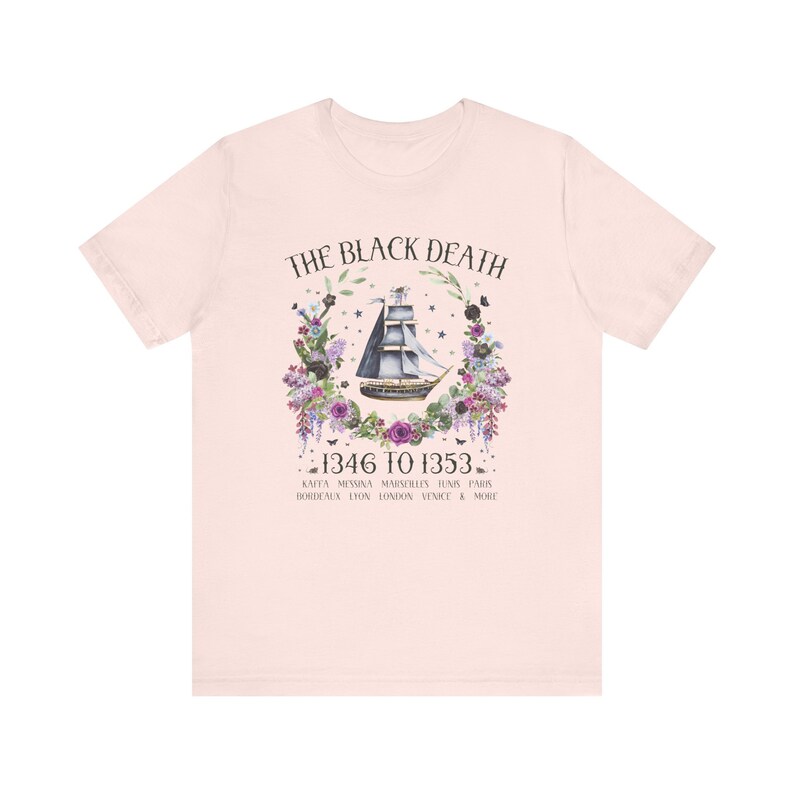 Boho History Black Death Tee Shirt for History Teacher or Friend Who Loves Medieval History, Cottagecore Rat Tee with Flowers, History Major Soft Pink