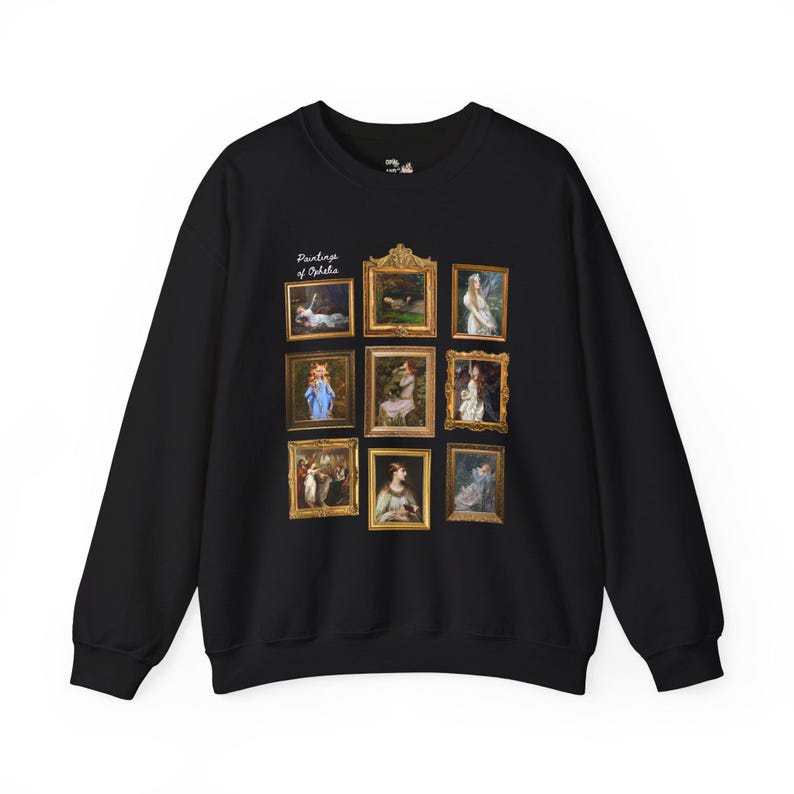 Ophelia William Shakespeare Sweatshirt: Famous Paintings of Ophelia from Hamlet, English Classic Literature Major Gift, Librarian Bookworm Black