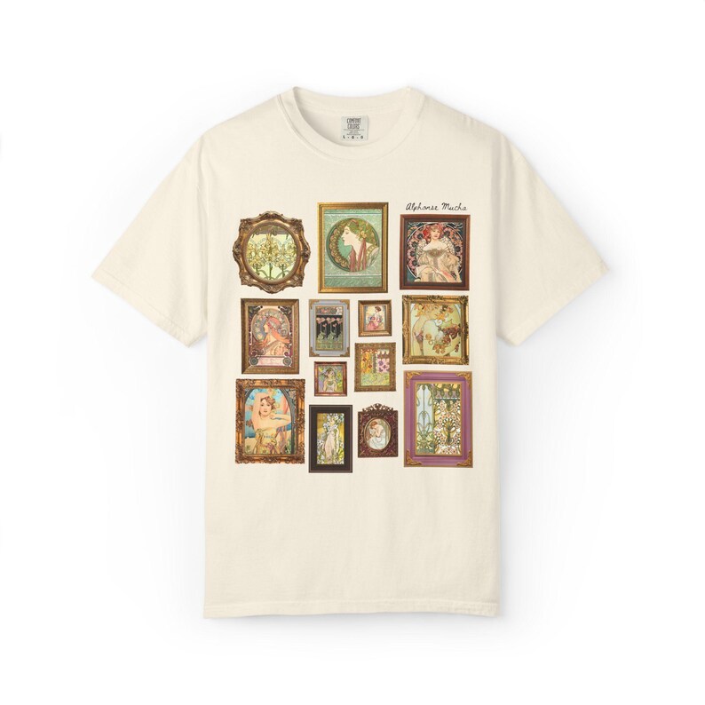 Alphonse Mucha Art Nouveau Famous Paintings Tee Shirt: Early 1900s Art History Gift, European Art History Czech Painter and Illustrator Ivory