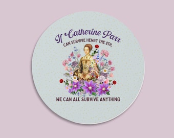 Pegatina de historia inglesa con flores estilo cottagecore: Catherine Parr, regalo divertido para profesora de historia, profesora de estudios sociales, flores estilo boho