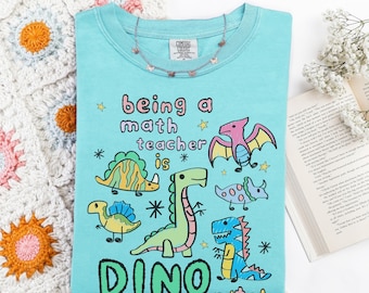 Colorful Math Teacher Dinosaur Lover Tee Shirt for Back to School, Funny Saying Dinosaur T-Shirt for Math Department, Matching Teacher Tee