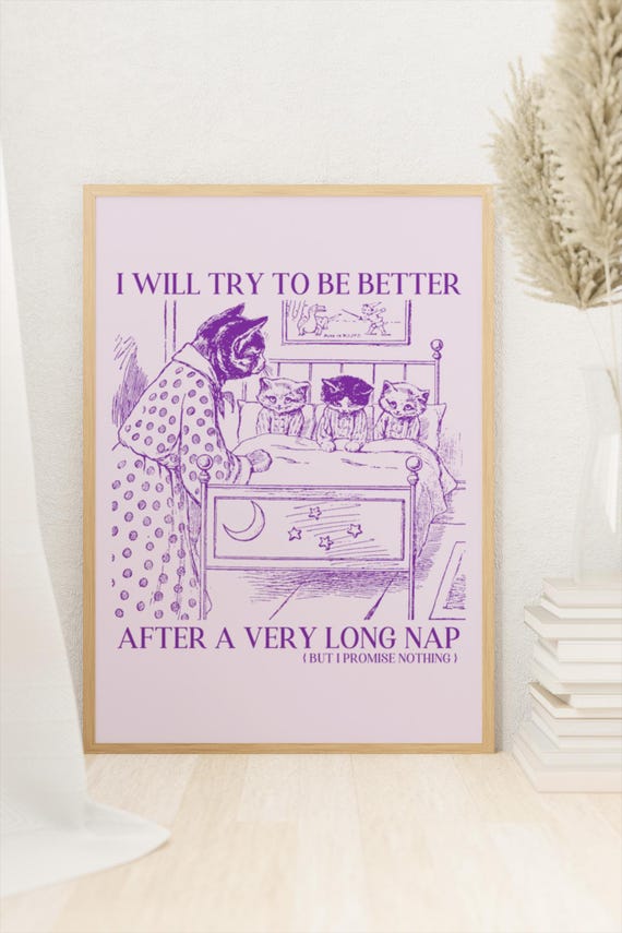 Unhinged Cat Lover Poster for Cat Mom or Cat Dad Who Loves Naps: After My Nap, 90s Indie Sleaze Aesthetic Funny Saying Gift, Always Napping